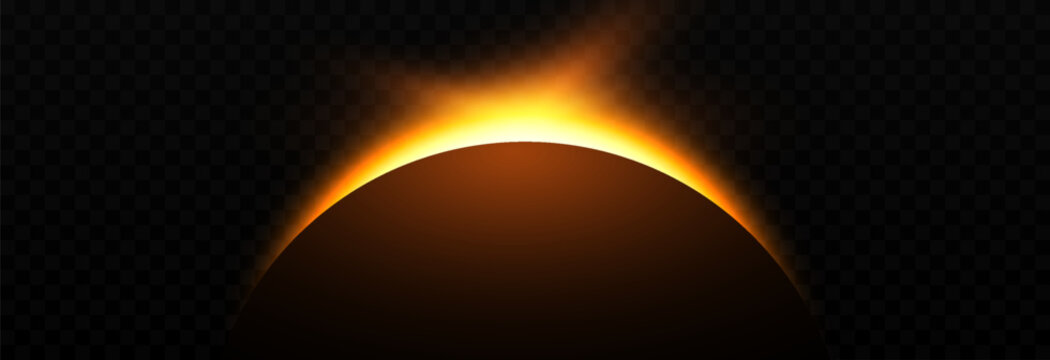 Solar or lunar eclipse with bright flare. Realistic solar or lunar eclipse PNG. Phases of a solar eclipse. Natural phenomenon.