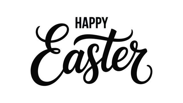 Happy Easter elegant black script calligraphy on white background, minimalist holiday typography and seasonal greeting vector illustration.