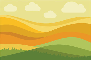 Obraz premium Stylized landscape illustration with rolling hills and a cloudy sky
