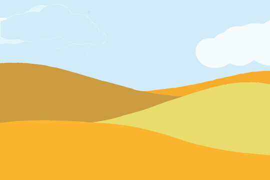 Simple illustrated landscape with rolling hills and a blue sky