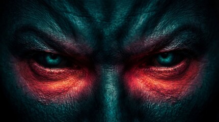 Naklejka premium Close-up sinister monster red eyes concept. Intense close-up portrait capturing deep emotional tension and mystery.