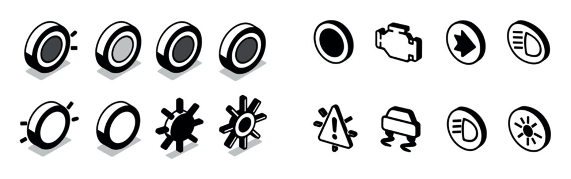 Vehicle dashboard icons with tire engine light outline