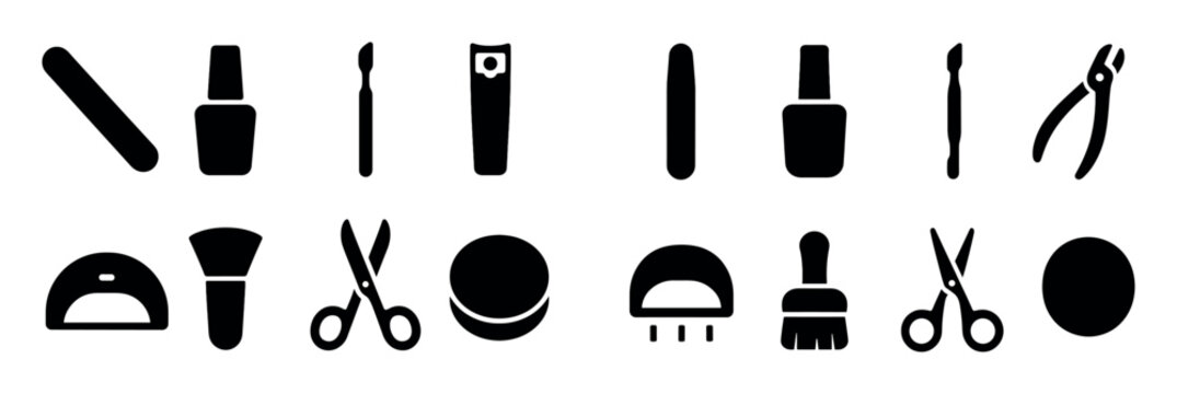Beauty icons with nail file brush clipper minimal