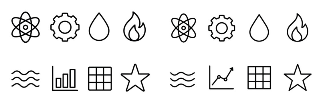 Energy icons with atom gear drop minimal