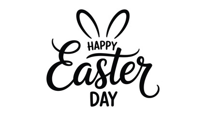 Happy Easter Day elegant black calligraphy with cute bunny ears outline on white background, minimalist holiday typography and seasonal greeting design. © Icons Queen