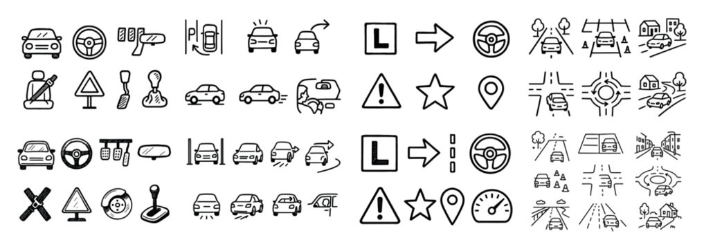 Transportation icons with car steering wheel road outline
