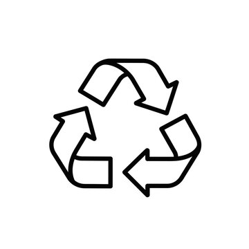 Black and white line art of the universal recycling symbol.