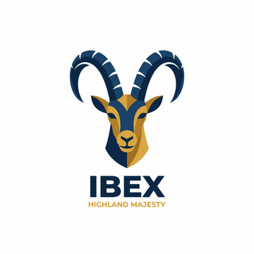 The image showcases a majestic ibex logo, symbolizing strength, resilience, and highland elegance, ideal for outdoor and adventure brands.