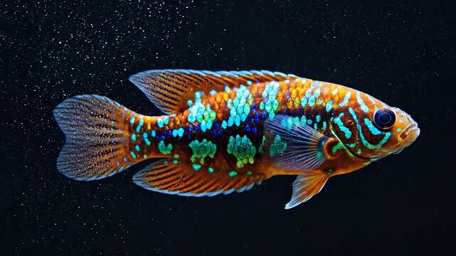 Exotic Colorful Tropical Fish Swimming in Dark Water - Generative AI