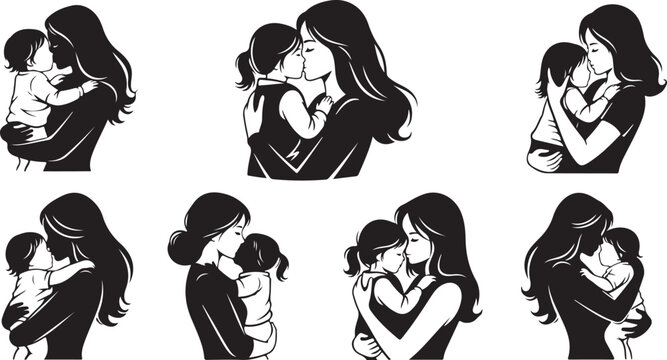 Mother and child affectionate moments in black and white