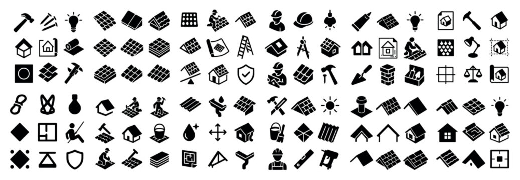Construction icons with hammer brick roof minimal
