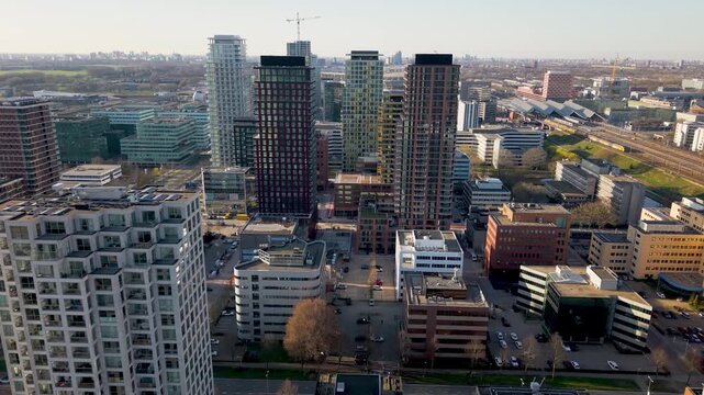 Amsterdam Zuidoost Aerial Cityscape, Housing Development of modern mixed-use skyscrapers