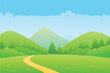 Fototapeta premium A vibrant landscape with rolling green hills and a winding path