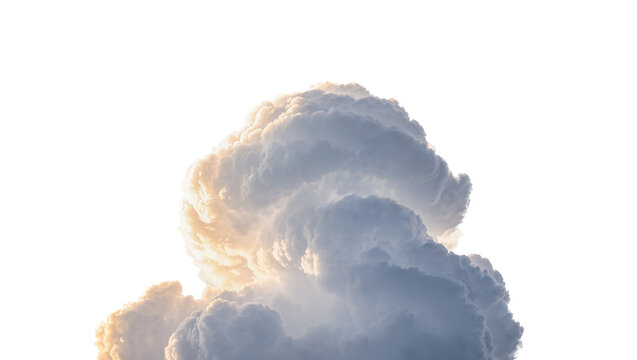 Dramatic storm cloud formation, isolated on transparent background, with golden sunlight and deep blue-grey shadows, dynamic weather element PNG