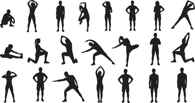 Collection of black silhouettes of people in various poses