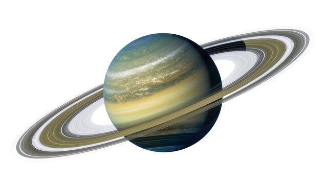 Magnificent gas giant Saturn planet with prominent rings, isolated on transparent background, a detailed astronomical view of the solar system