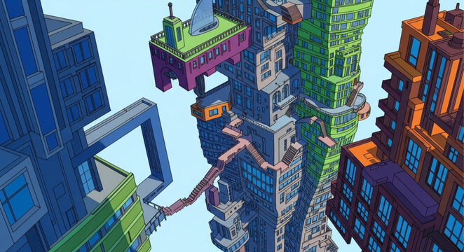 Minecraft Cityscape - Towering Structures and Floating Platforms in a Blocky World.