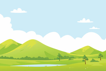 Fototapeta premium A serene landscape featuring rolling green hills and a blue sky
