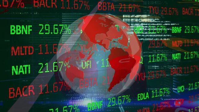 Animation of data processing and globe over casino