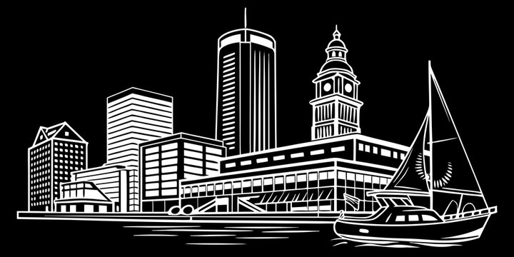 USA, US, U.S, United States - Baltimore skyline harbor minimal svg clean vector architecture 

