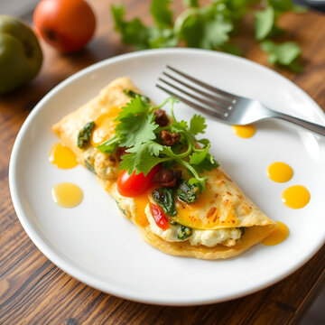 Healthy breakfast food, stuffed egg omelette with vegetable