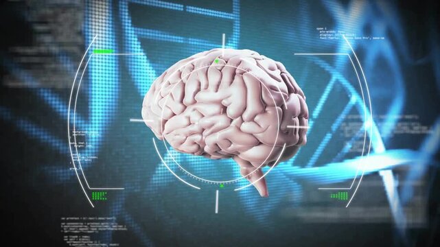 Animation of scope scanning and data processing over dna strands with brain