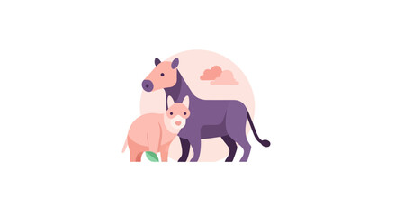 Fototapeta premium Illustration depicting two stylized animals with a soft, minimalist aesthetic design