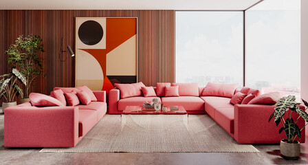 Fototapeta premium Large luxury modern bright interiors Living room mockup illustration 3D rendering Generated Color Image