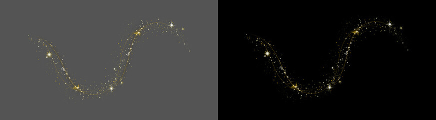 PNG image of Elegant golden glitter trail with sparkling particles and magic stardust effect for festive design projects on transparent background.  © zakir