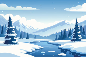 Serene winter landscape with snow covered mountains and evergreen trees © MAYENUDDIN