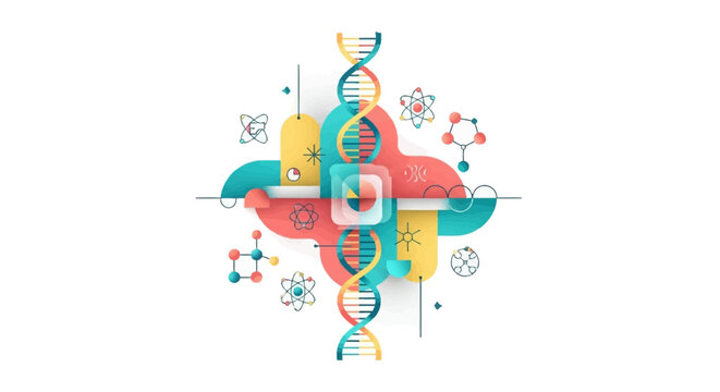 Abstract illustration of dna structure with scientific molecular diagrams for medical science