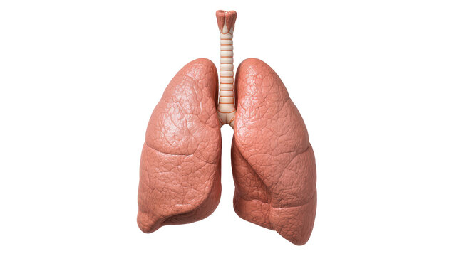 Detailed 3D render of the human respiratory system, featuring healthy lungs and trachea, isolated for medical education and anatomical study