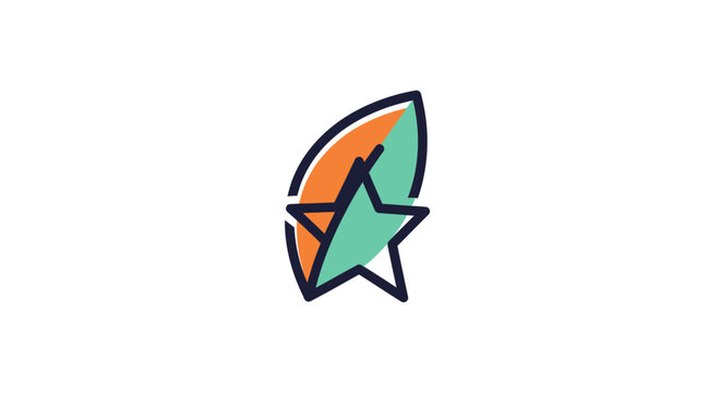 Abstract illustration of a star and a surfboard design, minimal and colorful graphic