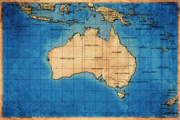 Fototapeta premium Vintage Map Of Australia With State Boundaries On Retro Paper Background