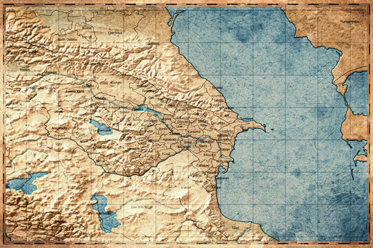 Vintage Map Of Azerbaijan With Regional Boundaries On Retro Paper Background