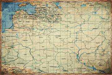 Fototapeta premium Vintage Map Of Belarus With Regional Boundaries On Retro Paper Background