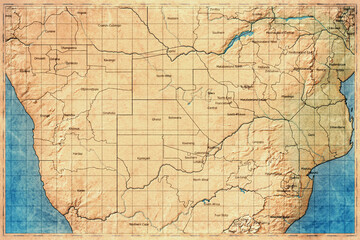 Fototapeta premium Vintage Map Of Botswana With District Boundaries On Retro Paper Background