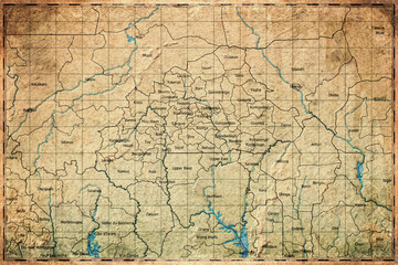 Fototapeta premium Vintage Map Of Burkina Faso With Regional Boundaries On Retro Paper Background