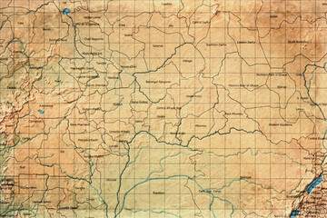 Fototapeta premium Vintage Map Of Central African Republic With Prefectural Boundaries On Retro Paper Background