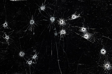 Bullet holes on black glass, overlay design background