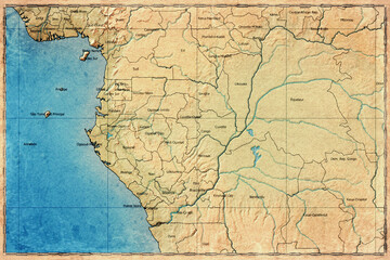 Fototapeta premium Vintage Map Of Congo With Department Boundaries On Retro Paper Background