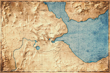 Fototapeta premium Vintage Map Of Djibouti With Regional Boundaries On Retro Paper Background