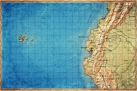 Vintage Map Of Ecuador With Provincial Boundaries On Retro Paper Background