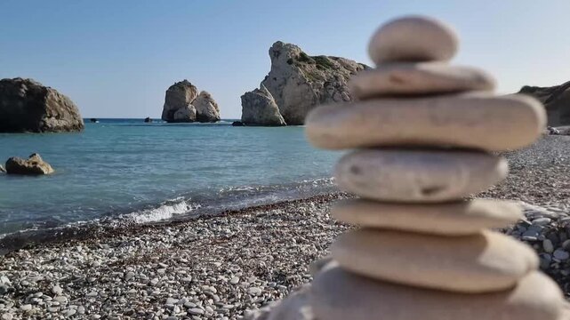 Balanced Pebbles Zen Stack Aphrodite Beach Cyprus