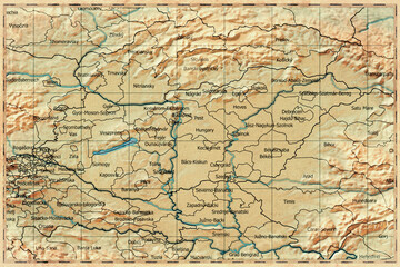 Fototapeta premium Vintage Map Of Hungary With County Boundaries On Retro Paper Background