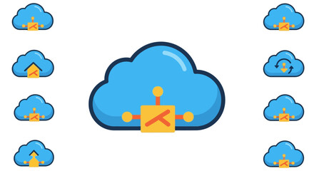 Obraz premium Cloud computing icons representing data transmission and storage with various symbols