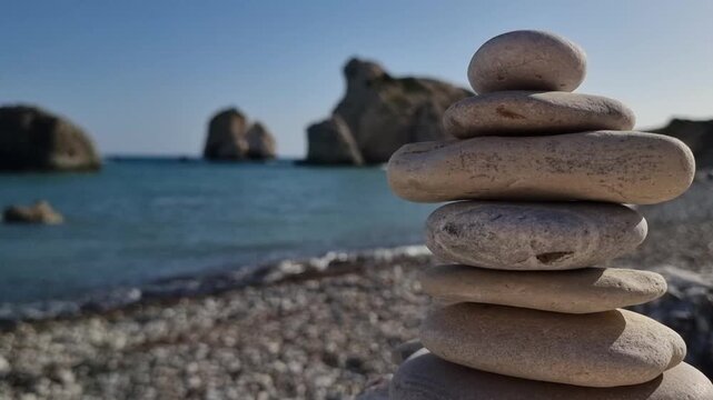 Balanced Pebbles Zen Stack Aphrodite Beach Cyprus