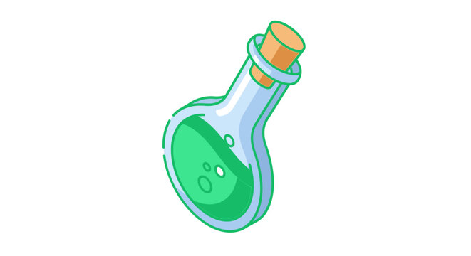 Cartoon-style illustration of a potion bottle with green liquid and a cork stopper