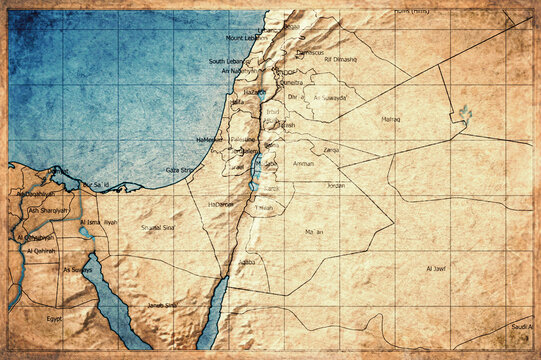 Vintage Map Of Jordan With Governorates On Retro Paper Background