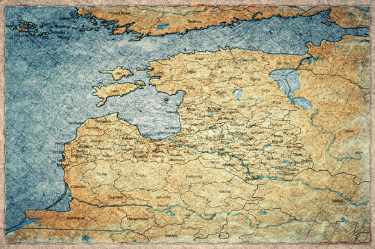 Vintage Map Of Latvia With Regions On Retro Paper Background